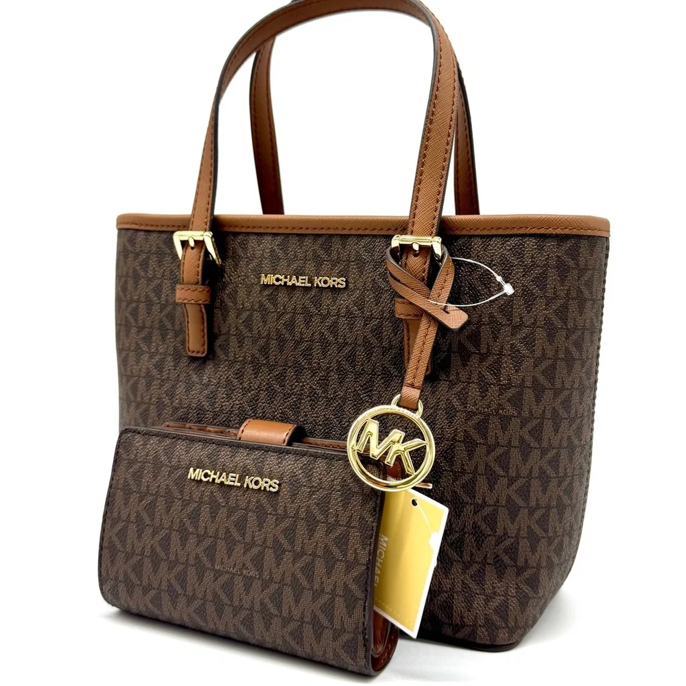 Michael Kors Jet Set Travel XS Logo Top-Zip Tote Bag & Matching Bifold Wallet